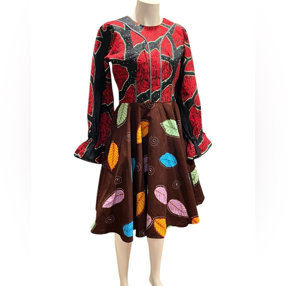 African Colorful Leaf Pattern Dress.